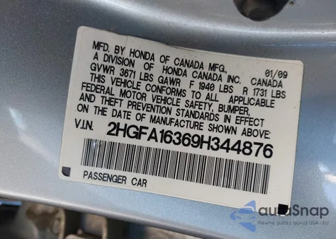 2009 Honda Civic Vp из США, поврежденный, VIN 2HGFA16369H344876